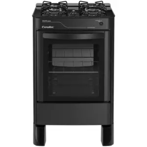 Fogão de Piso a Gás Esmaltec 4 Bocas Preto Mesa de Vidro Agata Glass 4090