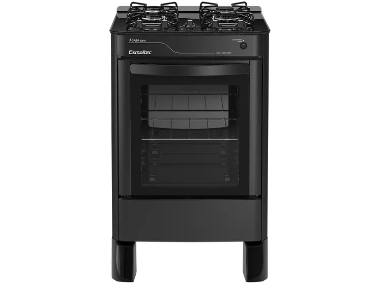 Fogão de Piso a Gás Esmaltec 4 Bocas Preto Mesa de Vidro Agata Glass 4090