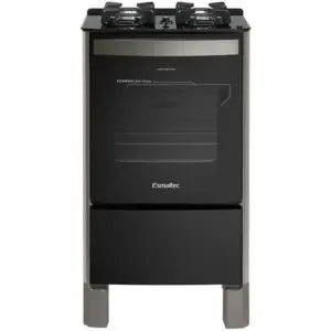 Fogão de Piso a Gás Esmaltec 4 Bocas Preto Mesa de Vidro Esmeralda Glass