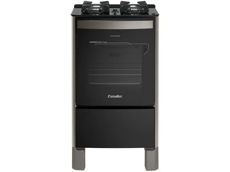 Fogão de Piso a Gás Esmaltec 4 Bocas Preto Mesa de Vidro Esmeralda Glass