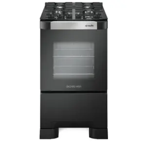 Fogão de Piso a Gás Mueller 4 Bocas Preto Fosco com Mesa de Vidro Decorato Vetro Fogão de Piso a Gás Mueller 4 Bocas Preto Fosco com Mesa de Vidro Decorato Vetro