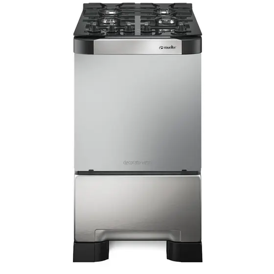 Fogão de Piso a Gás Mueller 4 Bocas Inox com Mesa de Vidro Decorato Vetro