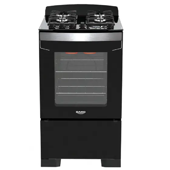 Fogão de Piso a Gás Dako 4 Bocas Preto com Frente em Vidro Preto e Timer Digital Bivolt Diplomata Grill