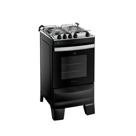 Fogão de Piso a Gás Atlas 4 Bocas Preto com Mesa Inox Bivolt Agile Up