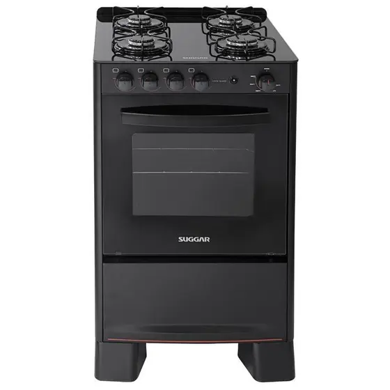 Fogão de Piso a Gás Suggar 4 Bocas Preto Mesa de Vidro Bivolt Cook Glass Fgvcg410pt