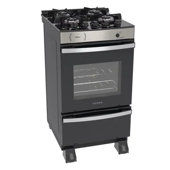 Fogão de Piso a Gás Venax 4 Bocas Inox Gás GLP Maxi Vitreo