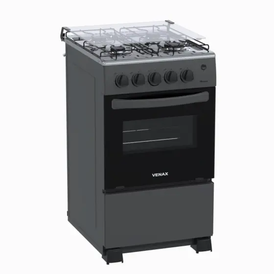 Fogão de Piso a Gás Venax 4 Bocas Grafite Mesa Inox Gás GLP Picasso GIII