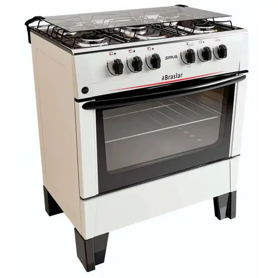 Fogão a Gás Braslar 5 Bocas Branco com Acendimento Automático e Forno 72,2L Bivolt Sirius Plus