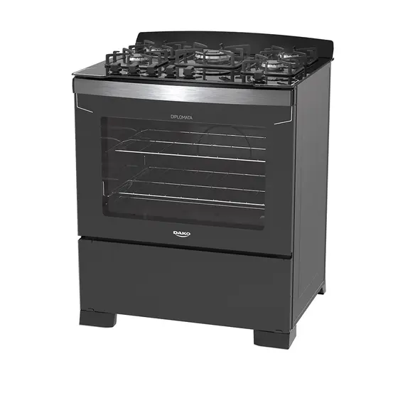Fogão a Gás Dako 5 Bocas Preto Acendimento Automático Mesa de Vidro Tripla Chama Bivolt Diplomata