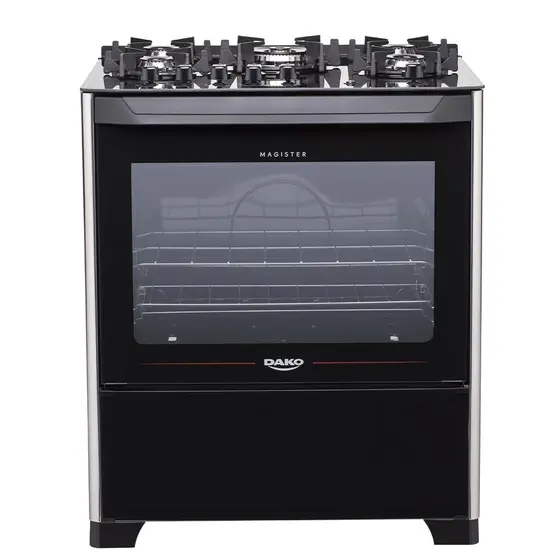 Fogão a Gás Dako 5 Bocas Preto com Acendimento Automático Tripla Chama Mesa de Vidro Bivolt Magister