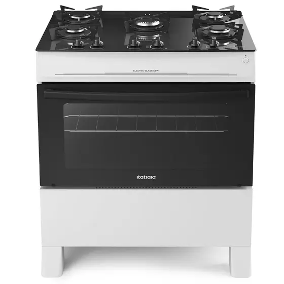 Fogão a Gás Itatiaia 5 Bocas Branco Mesa de Vidro Acendimento Automático Bivolt Electra Glass New