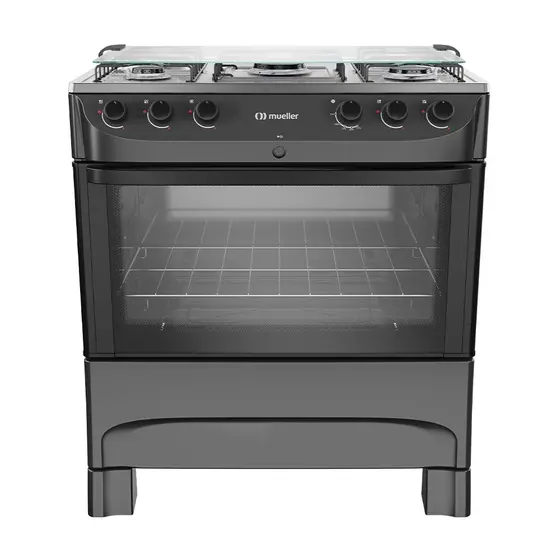 Fogão a Gás Mueller 5 Bocas Preto Fosco Mesa Inox e Acendimento Automático Bivolt MFI5BB
