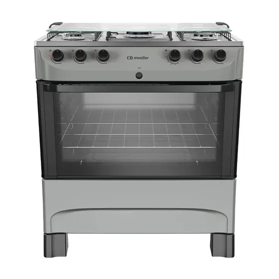 Fogão a Gás Mueller 5 Bocas Titânio Mesa Inox e Acendimento Automático Bivolt MFI5BB