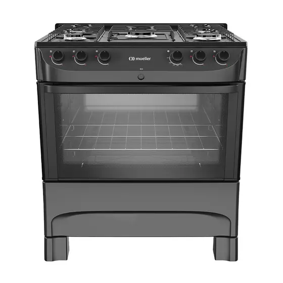 Fogão a Gás Mueller 5 Bocas Preto Mesa de Aço Esmaltado e Acendimento Automático Bivolt MFI5BC
