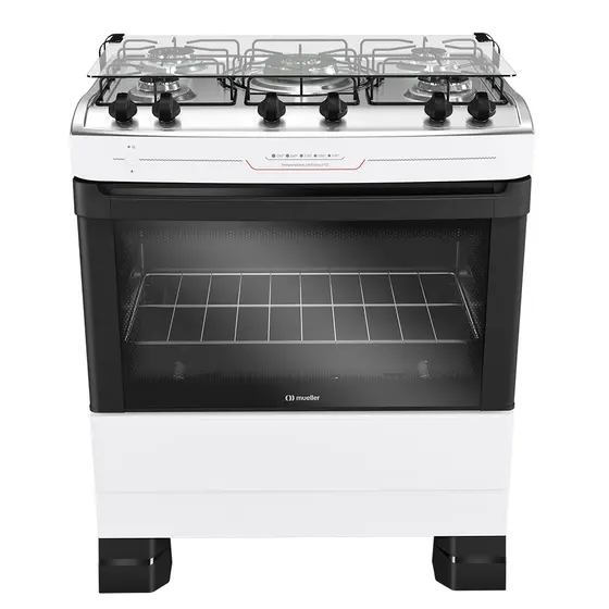 Fogão a Gás Mueller 5 Bocas Branco Mesa Inox e Acendimento Automático Tripla Chama Bivolt MFI5BF
