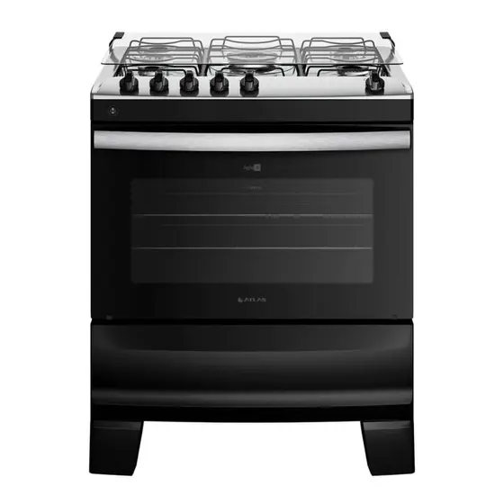 Fogão de Piso a Gás Atlas 5 bocas Automático com Mesa Inox Forno 86,5L 2 Prateleiras Ágile Up