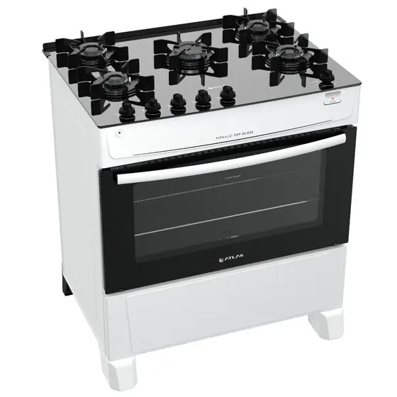 Fogão de Piso a Gás Atlas 5 Bocas Acendimento Automático Mônaco Top Glass