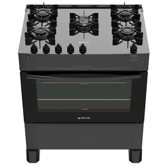 Fogão de Piso a Gás Atlas 5 Bocas Acendimento Automático Mônaco Top Glass