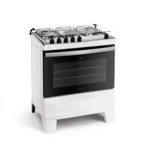 Fogão de Piso a Gás Atlas 5 Bocas Branco com Mesa Inox Bivolt Agile Up