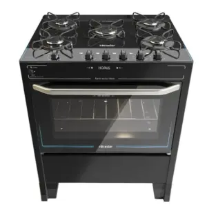 Fogão de Piso a Gás Braslar 5 Bocas Preto Automático Mesa de Vidro Horus Top Control