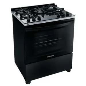 Fogão de Piso a Gás Brastemp 5 Bocas Preto com Mesa de Vidro e Turbo Chama Bivolt Fogão de Piso a Gás Brastemp 5 Bocas Preto com Mesa de Vidro e Turbo Chama Bivolt