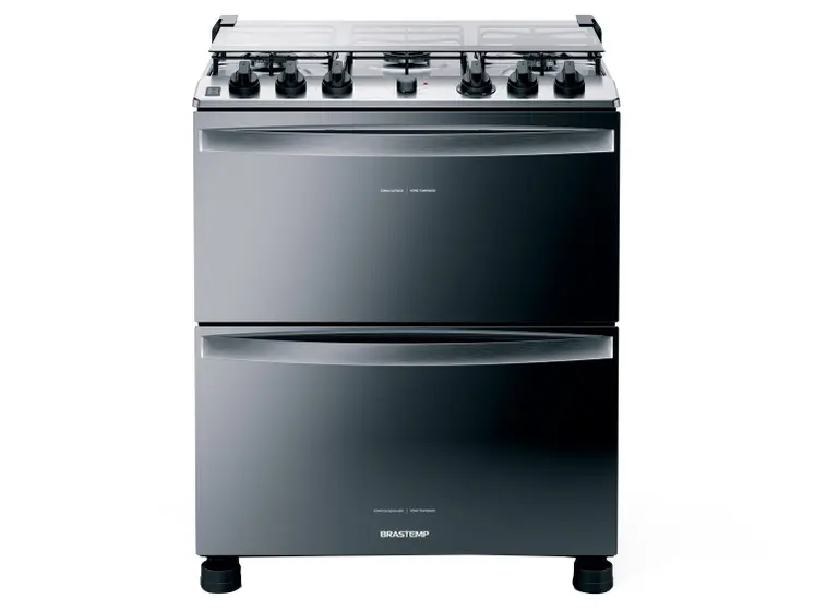 Fogão de Piso a Gás Brastemp 5 Bocas Inox Duplo Forno BFD5NCR