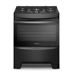 Fogão de Piso a Gás Continental 5 Bocas Preto Mesa de Vidro Forno Eco Turbo e Tripla Chama FC5GB