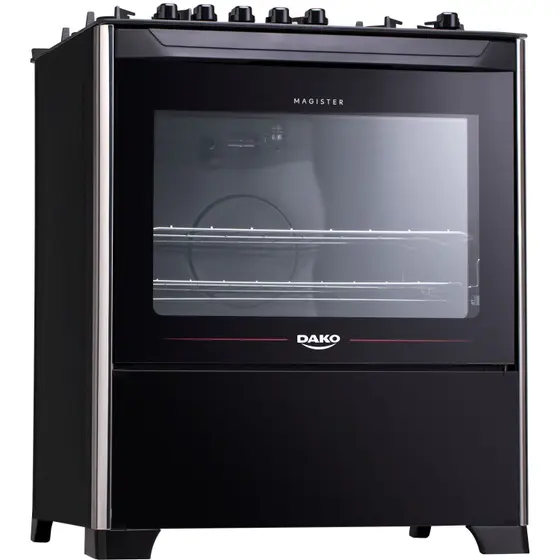 Fogão de Piso a Gás Dako 5 bocas Preto com Mesa de Vidro e Tripla Chama Bivolt Magister