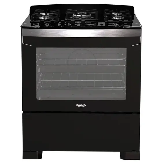 Fogão de Piso a Gás Dako 5 Bocas Preto Mesa de Vidro Automático Diplomata