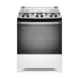 Fogão de Piso a Gás Electrolux 5 bocas Branco com Mesa Inox PerfectCook e VaporBake Efficient FE5IB