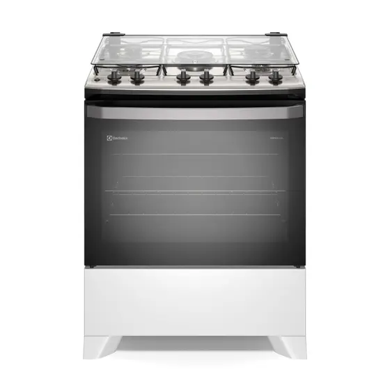 Fogão de Piso a Gás Electrolux 5 bocas Branco com Mesa Inox PerfectCook e VaporBake Efficient FE5IB