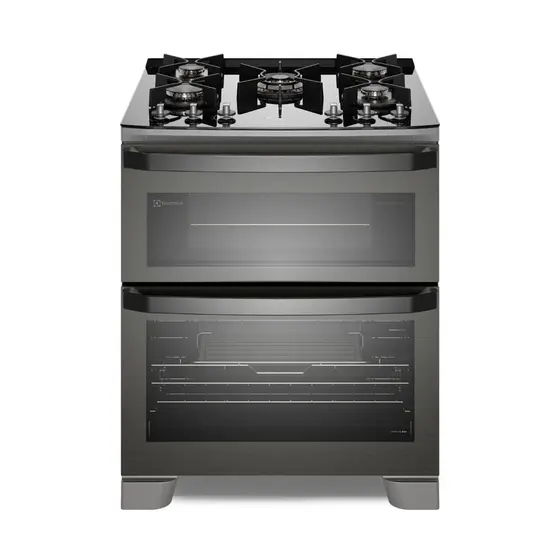 Fogão de Piso a Gás Electrolux 5 bocas Cinza Função Air Fryer 2 Fornos Grill e Timer Expert FE5AD