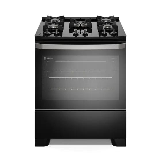 Fogão de Piso a Gás Electrolux 5 bocas Preto Mesa de Vidro PerfectCook e Grades de Ferro Efficient FE5GB