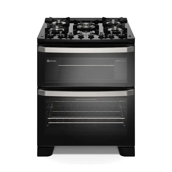 Fogão de Piso a Gás Electrolux 5 bocas Preto 2 Fornos Mesa de Vidro e PerfectCook360 Experience FE5DP