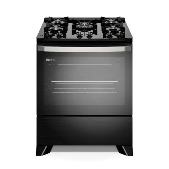 Fogão de Piso a Gás Electrolux 5 bocas Preto Mesa de Vidro PerfectCook e VaporBake Experience FE5GP