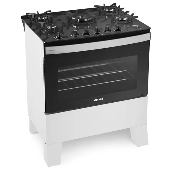 Fogão de Piso a Gás Itatiaia 5 Bocas Branco com Acendimento Automático Bivolt Itaglass Plus