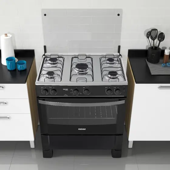 Fogão de Piso a Gás Itatiaia 5 Bocas Preto com Acendimento Automático Waves