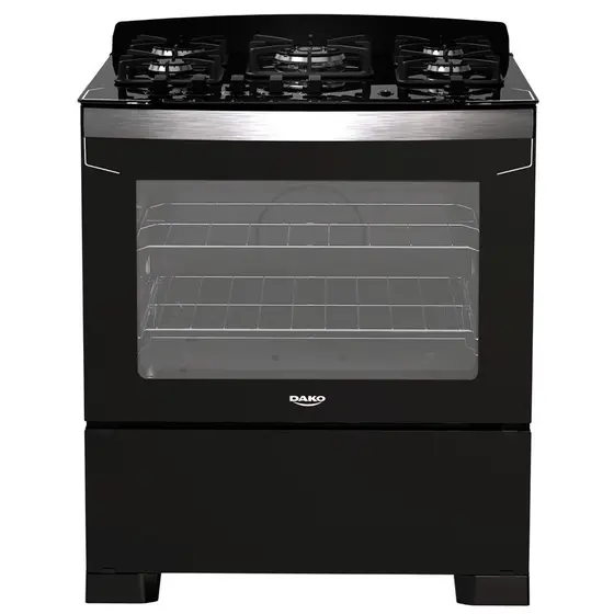 Fogão de Piso a Gás Dako 5 Bocas Preto com Tripla Chama Mesa de Vidro Diplomata
