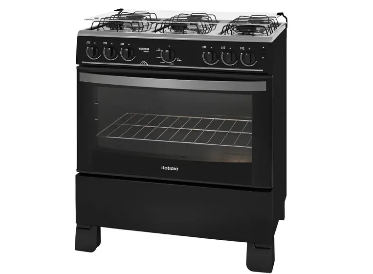 Fogão de Piso a Gás Itatiaia 6 Bocas Preto com Acendimento Automático Waves