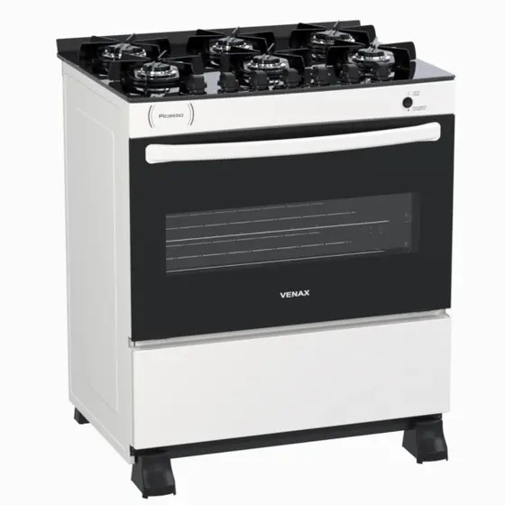 Fogão de Piso a Gás Venax 6 Bocas Branco Gás GLP Picasso Vitreo