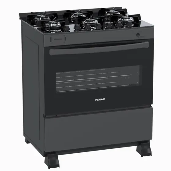 Fogão de Piso a Gás Venax 6 Bocas Grafite Gás GLP Picasso Vitreo
