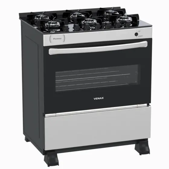 Fogão de Piso a Gás Venax 6 Bocas Inox Gás GLP Picasso Vitreo