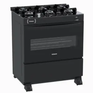Fogão de Piso a Gás Venax 6 Bocas Preto Fosco Gás GLP Picasso Vitreo