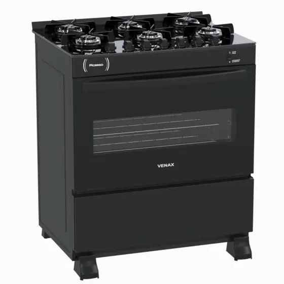 Fogão de Piso a Gás Venax 6 Bocas Preto Fosco Gás GLP Picasso Vitreo