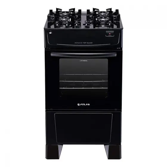 Fogão a Gás de Piso Atlas 4 Bocas Preto Bivolt Mônaco Top Glass