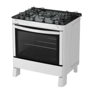 Fogão a Gás de Piso Esmaltec 5 Bocas Branco Automático Mesa de vidro Ágata Glass