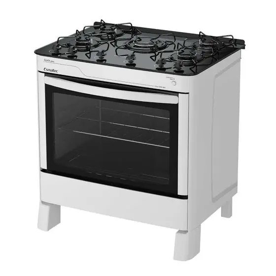 Fogão a Gás de Piso Esmaltec 5 Bocas Branco Automático Mesa de vidro Ágata Glass