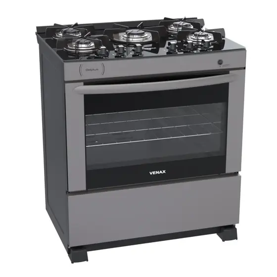 Fogão a Gás Venax 5 Bocas Grafite Delplus Vitreo BL