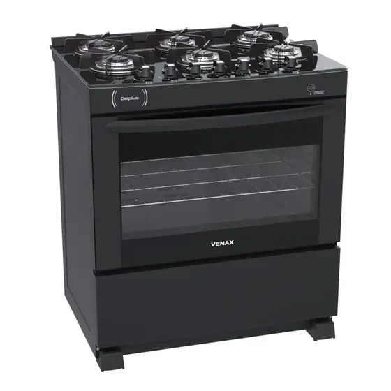 Fogão a Gás Venax 6 Bocas Preto Delplus Vitreo BL