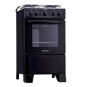 Fogão a Gás de Piso Atlas 4 Bocas Preto com Mesa Inox Coliseum Plus